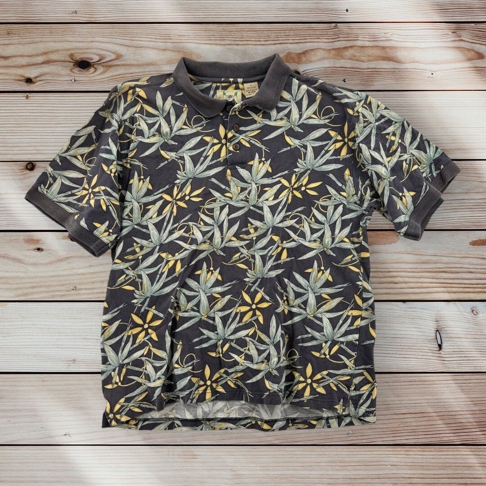 Joe Marlin Shirt Adult Large Green Gray Polo‎ Golf Short Sleeve Hawaiian